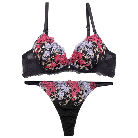 4/13新作!【Tバック】アラベスクビビッドブルームブラジャー&バック透けTバックショーツ[推し][人気](ブラック-A70/ショーツM)