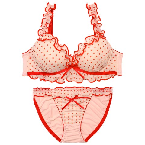 3/20新作!スウィーティドットフリルブラジャー&フルバックショーツ[推し][人気](レッド-B65/ショーツM)