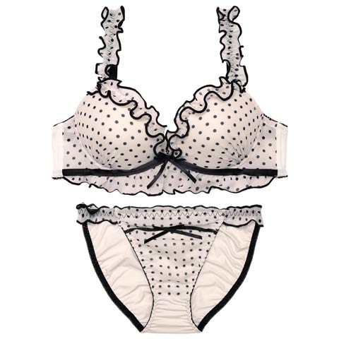3/20新作!スウィーティドットフリルブラジャー&フルバックショーツ[推し][人気](ブラック-B65/ショーツM)