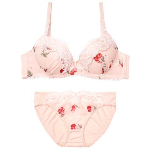 4/20新作!【EFサイズ】ガーリースウィートチェリーブラジャー&フルバックショーツ[推し](ピンク-E70/ショーツM)