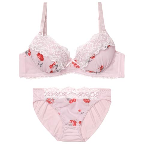 4/20新作!【EFサイズ】ガーリースウィートチェリーブラジャー&フルバックショーツ[推し](パープル-E70/ショーツM)