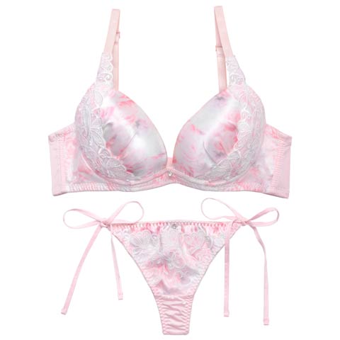 4/1新作!【Tバック】【かとゆり着用】エフェメラルバタフライロゼブラジャー&サイド紐Tバックショーツ[推し](ピンク-A70/ショーツM)
