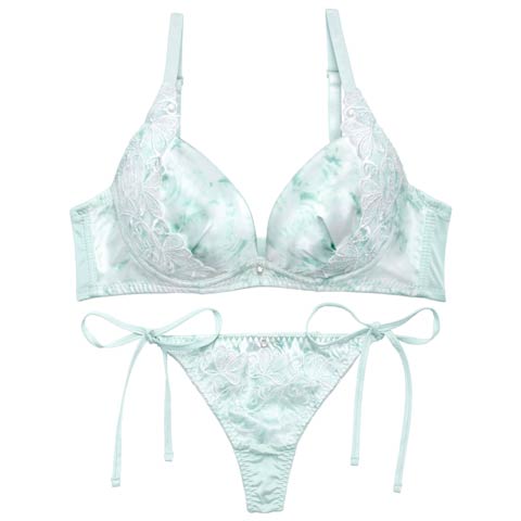 4/1新作!【Tバック】【かとゆり着用】エフェメラルバタフライロゼブラジャー&サイド紐Tバックショーツ[推し](ミント-A70/ショーツM)