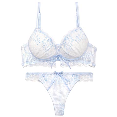 4/29新作!【Tバック】【かとゆり着用】パステルフラワーレースアップブラジャー&バック透けTバックショーツ[推し][人気](サックス-B65/ショーツM)