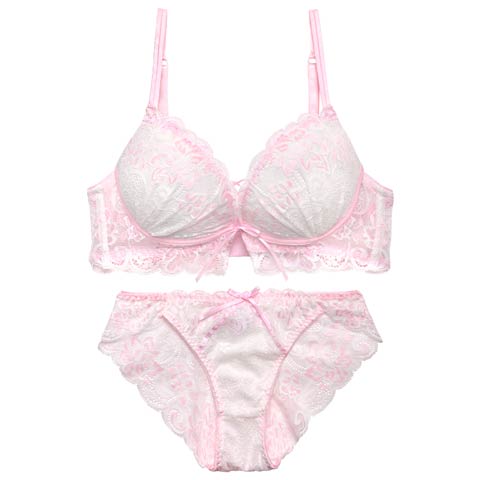 4/29新作!【EFサイズ】【かとゆり着用】パステルフラワーレースアップブラジャー&バック透けフルバックショーツ[推し](ピンク-E70/ショーツM)