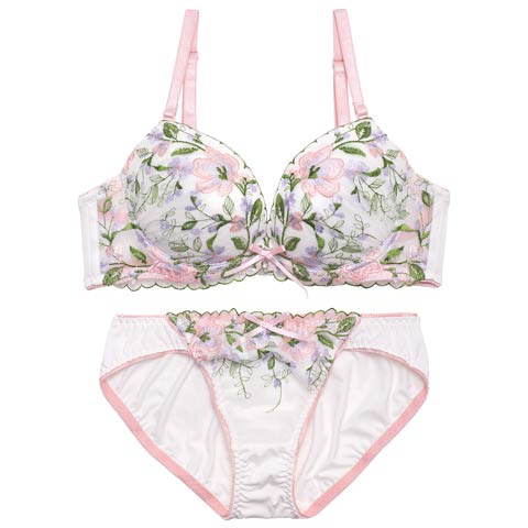 4/27新作!ピュアボタニカルフラワーブラジャー&フルバックショーツ[推し][人気](ピンク-B65/ショーツM)