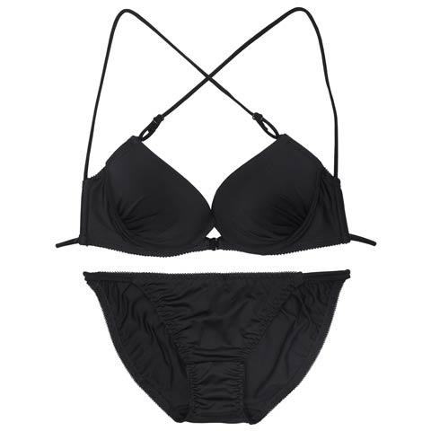 7/25新作!クロスコードフロントホックブラジャー&フルバックショーツ[推し](ブラック-A65/ショーツM)