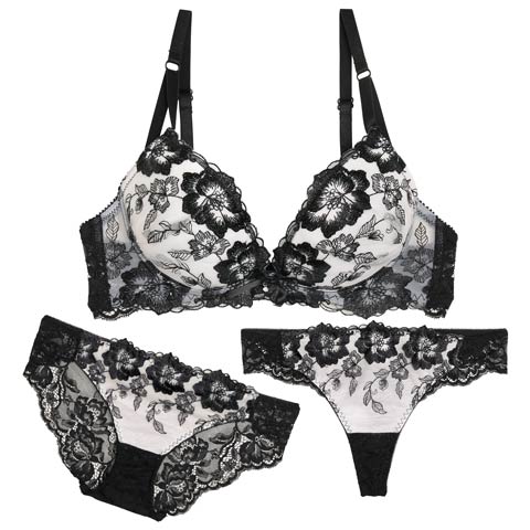 11/5新作!【3点セット】ベルフルールエンブロイダリーブラジャー&バック透けフルバック&Tバックショーツ[推し](ブラック-B65/ショーツM)