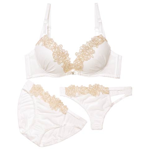11/12新作!【3点セット】【EFサイズ】フルールケミカルレースブラジャー&フルバック&Tバックショーツ[推し](ホワイト-E65/ショーツM)