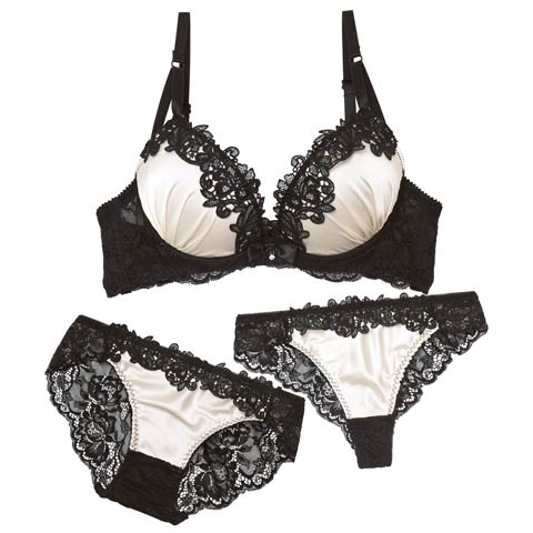 4/8新作!【3点セット】ノワールケミカルレースブラジャー&バック透けフルバック＆Tバックショーツ[推し](アイボリー-B65/ショーツM)
