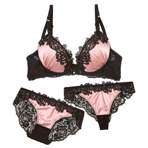 4/8新作!【3点セット】ノワールケミカルレースブラジャー&バック透けフルバック＆Tバックショーツ[推し](ピンク-B65/ショーツM)