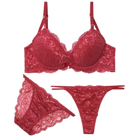 3/9新作!【3点セット】【三上悠亜着用】エレガントカシュクールレースブラジャー&バック透けフルバック&Tバックショーツ[推し](ローズ-B65/ショーツM)