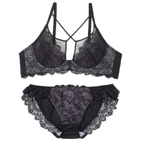 8/11新作!リュクスシアークロスブラジャー&フルバックショーツ[推し](ブラック-B65/ショーツM)