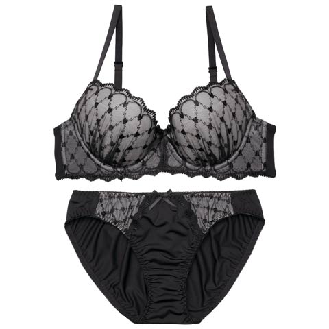 1/16新作!スウィートハートチャーミーブラジャー＆フルバックショーツ[推し][人気](ブラック-B65/ショーツM)