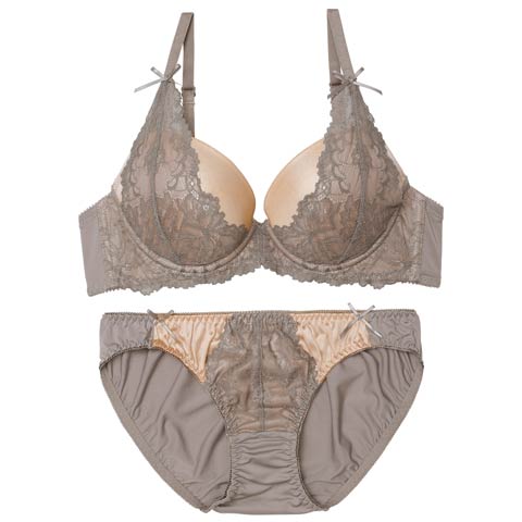 2/27新作!ノーブルヌーディレースブラジャー&フルバックショーツ[推し](グレー-B65/ショーツM)