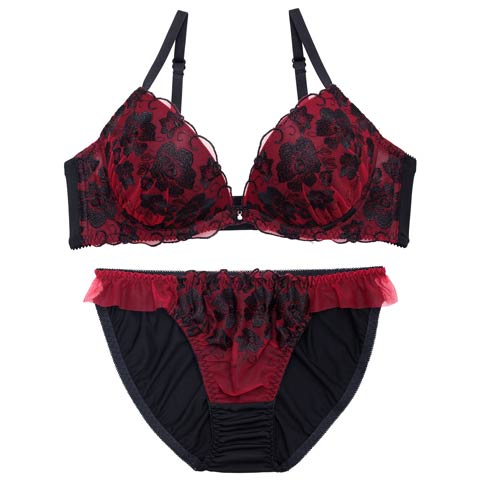 4/13新作!リッチディープローズブラジャー&フルバックショーツ[推し][人気](ワインレッド-B65/ショーツM)