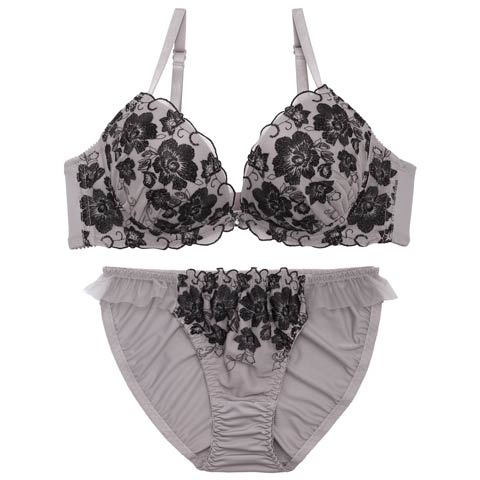 4/13新作!【EFサイズ】リッチディープローズブラジャー&フルバックショーツ[推し](グレー-E65/ショーツM)