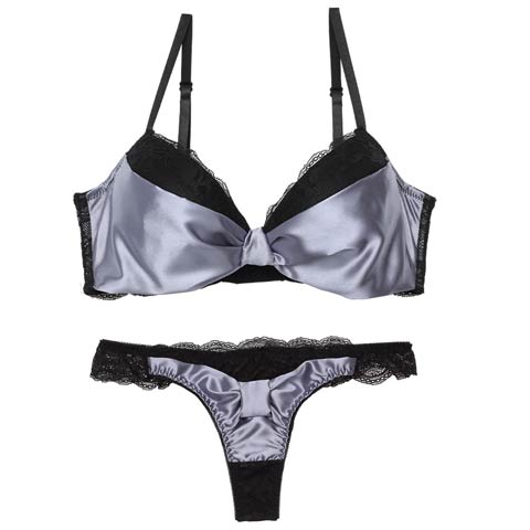 【Tバック】【三上悠亜着用】メルティーサテンリボン育乳脇高ブラジャー&バック透けTバックショーツ[推し][人気](ブルー-A65/ショーツM)