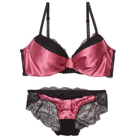 【EFサイズ】【三上悠亜着用】メルティーサテンリボン育乳脇高ブラジャー&バック透けフルバックショーツ[推し](ピンク-E65/ショーツM)