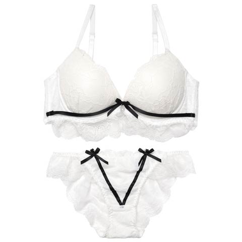 【EFサイズ】シャルムリボンレーシィブラジャー&バック透けフルバックショーツ[推し](ホワイト-E65/ショーツM)
