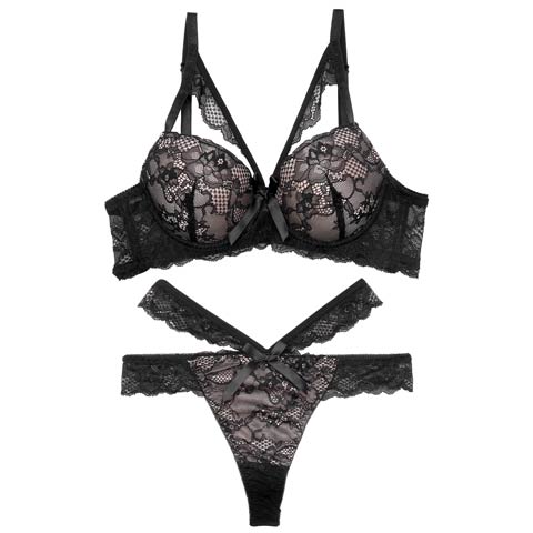 7/3再販!【Tバック】【EFサイズ】ラディアントコードレース育乳ブラジャー&バック透けTバックショーツ[推し](ブラック-E65/ショーツM)