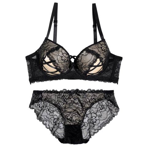 7/2再販!【EFサイズ】ビタースウィートレース育乳ブラジャー&バック透けフルバックショーツ[推し](シャンパンゴールド-E65/ショーツM)