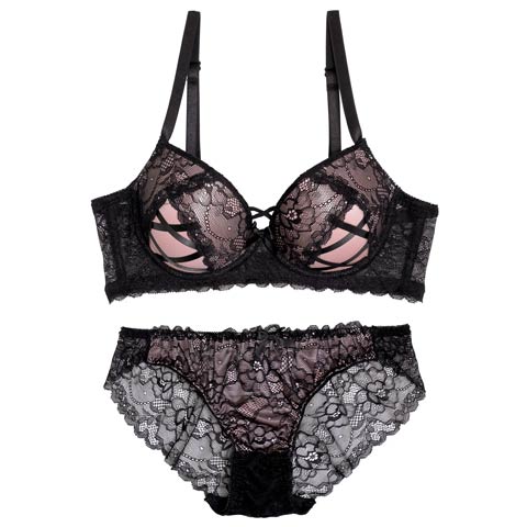 7/2再販!【EFサイズ】ビタースウィートレース育乳ブラジャー&バック透けフルバックショーツ[推し](ダスティピンク-E65/ショーツM)