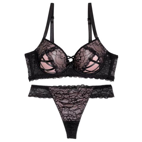 7/2再販!【EFサイズ】【Tバック】ビタースウィートレース育乳ブラジャー&バック透けTバックショーツ[推し](ダスティピンク-E65/ショーツM)