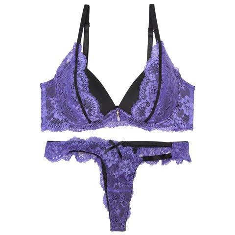 【Tバック】ディープグラマラスレーシィ育乳脇高ブラジャー&バック透けTバックショーツ[推し][人気](パープル-A65/ショーツM)