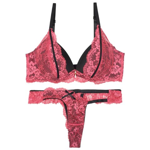 【EFサイズ】【Tバック】ディープグラマラスレーシィ育乳脇高ブラジャー&バック透けTバックショーツ[推し](ピンク-E65/ショーツM)