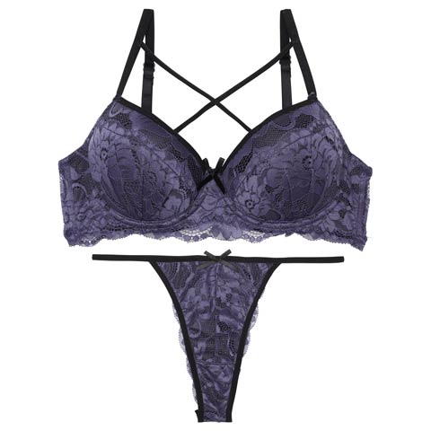 【EFサイズ】【Tバック】パイピングクロスレーシィブラジャー&バック透けTバックショーツ[推し](ネイビー-E65/ショーツM)