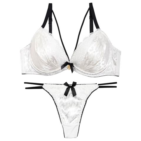 9/2再販!【Tバック】【三上悠亜着用】モノトーンレオパード柄ストラッピーブラジャー&Tバックショーツ[推し][人気](ホワイト-A65/ショーツM)