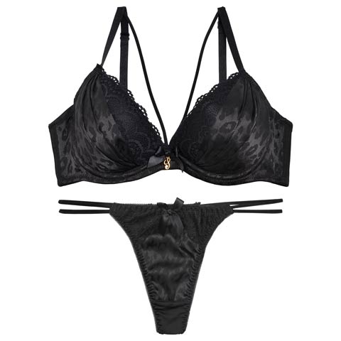 9/2再販!【Tバック】【三上悠亜着用】モノトーンレオパード柄ストラッピーブラジャー&Tバックショーツ[推し][人気](ブラック-A65/ショーツM)