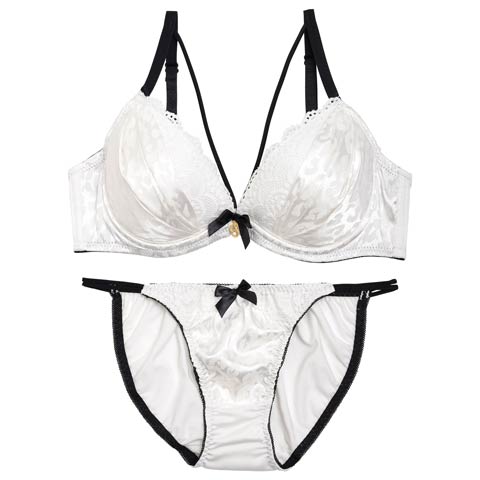 9/2再販!【EFサイズ】【三上悠亜着用】モノトーンレオパード柄ストラッピーブラジャー&フルバックショーツ[推し](ホワイト-E65/ショーツM)