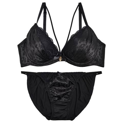 9/2再販!【EFサイズ】【三上悠亜着用】モノトーンレオパード柄ストラッピーブラジャー&フルバックショーツ[推し](ブラック-E65/ショーツM)