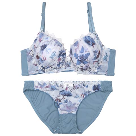 ヘブンリーフルール育乳ブラジャー&フルバックショーツ[推し][人気](ブルー-A65/ショーツM)