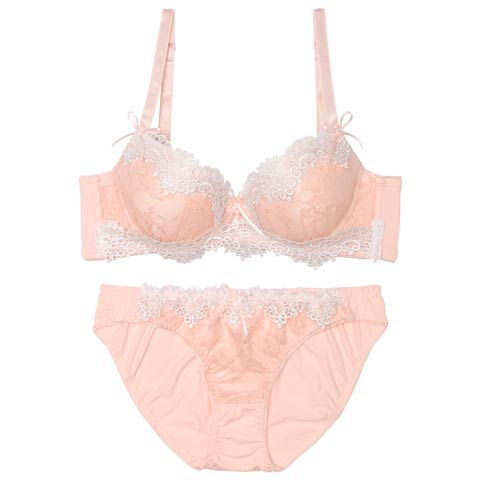 10/25再販!ラブリーケミカルレース育乳ブラジャー&フルバックショーツ[推し][人気](ピンク-A65/ショーツM)