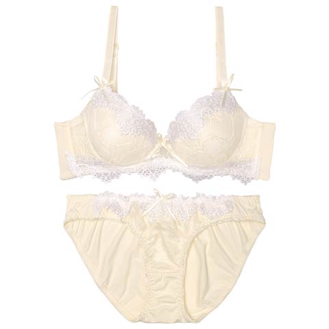 10/25再販!ラブリーケミカルレース育乳ブラジャー&フルバックショーツ[推し][人気](アイボリー-A65/ショーツM)