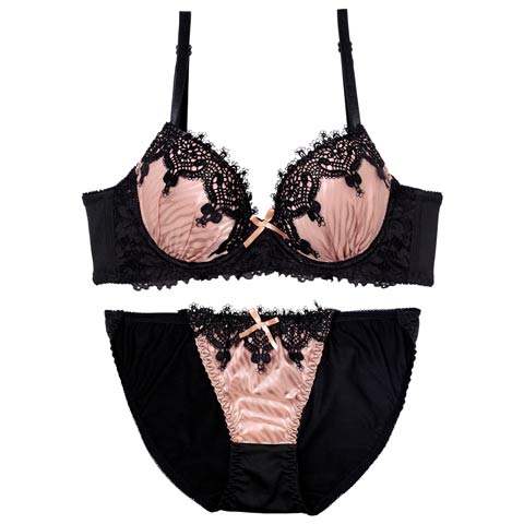 10/21再販!【EFサイズ】ゴシックケミカルレース育乳ブラジャー&フルバックショーツ[推し](ピンク-E65/ショーツM)