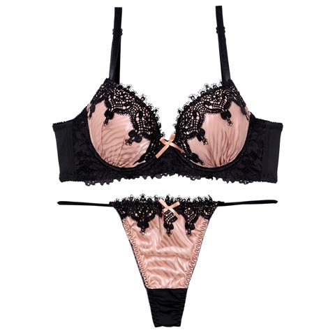 7/18新作!【EFサイズ】【Tバック】ゴシックケミカルレース育乳ブラジャー&Tバックショーツ[推し](ピンク-E65/ショーツM)
