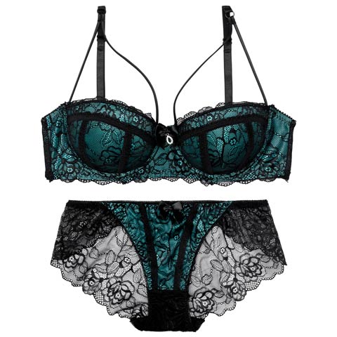 【EFサイズ】マジェスティックシアーレーシィブラジャー&バック透けフルバックショーツ[推し](グリーン-E65/ショーツM)