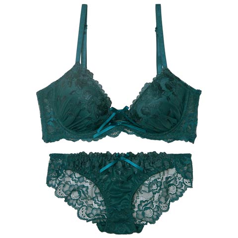 10/23再販!【三上悠亜着用】ブロッサムコードリボン育乳ブラジャー&バック透けフルバックショーツ[推し][人気](グリーン-A65/ショーツM)