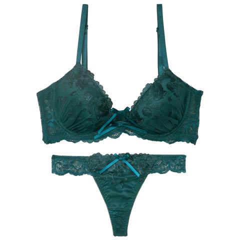 7/16新作!【EFサイズ】【Tバック】【三上悠亜着用】ブロッサムコードリボン育乳ブラジャー&バック透けTバックショーツ[推し](グリーン-E65/ショーツM)