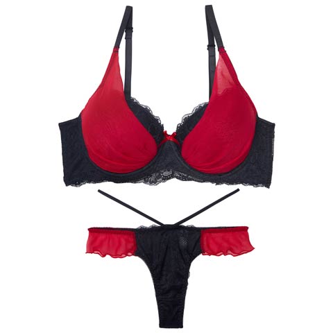 7/9新作!【GHサイズ】【Tバック】【三上悠亜着用】ラグジュアリーチュールカップ育乳ブラジャー&バック透けTバックショーツ[推し](レッド-G65/ショーツM)