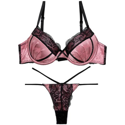7/14新作!【Tバック】ブリリアントサテンレーシィブラジャー&バック透けTバックショーツ[推し][人気](ピンク-A65/ショーツM)