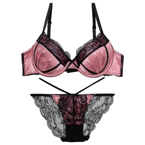 【EFサイズ】ブリリアントサテンレーシィブラジャー&バック透けフルバックショーツ[推し](ピンク-E65/ショーツM)