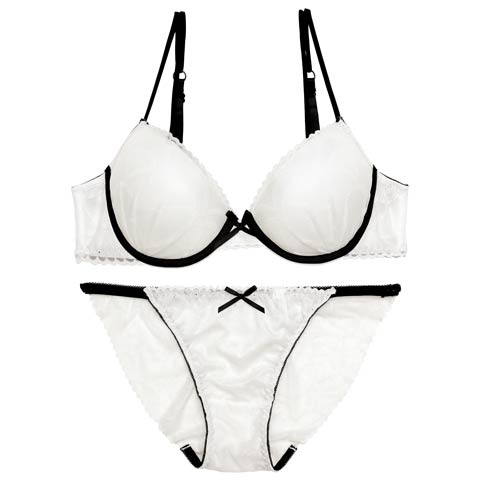 10/15再販!バイカラーシアースカラップブラジャー&バック透けフルバックショーツ[推し][人気](ホワイト-A65/ショーツM)