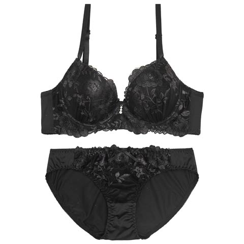 10/17再販!クラシックモノトーンブルーム育乳ブラジャー&フルバックショーツ[推し][人気](ブラック-A65/ショーツM)