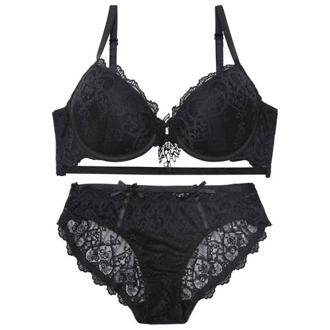 8/21再販!ヴィーナスシルエットレースブラジャー&バック透けフルバックショーツ[推し][人気](ブラック-A65/ショーツM)