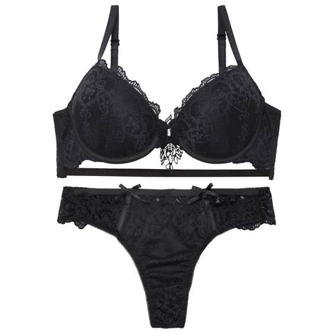 8/21再販!【Tバック】ヴィーナスシルエットレースブラジャー&バック透けTバックショーツ[推し][人気](ブラック-A65/ショーツM)